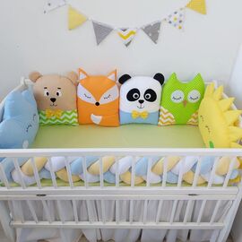 Baby Bettumrandung Kissen + Nestschlange WALDTIERE 360/420 cm