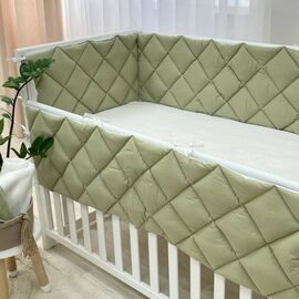 Babybettumrandung olive/weiß, 360 cm, Baumwolle