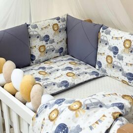 14-tlg Babybett Komplettset 60x120 „Löwe & Auto“ Bettwäsche-Set