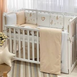 Babybettwäscheset „Gänse“ 100% Baumwolle, 14-tlg Komplett-Set beige/weiß