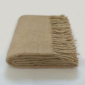 100% Merino-Wolldecke – Beige Melange, 140x200 cm mit Fransen