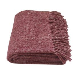 100% Merino-Plaid / Wolldecke "Weinrot-Melange" Kuscheldecke mit Fransen 140x200 cm