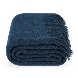 Dunkelblaue Wolldecke Bouclé – 140x200 cm Plaid mit Fransen, Sofa- und Bettdecke, Meeresblau, Kuschelig