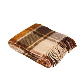 Braun-Beige Karo-Wolldecke 140x200 cm – 100% reine Neuseeland-Schurwolle