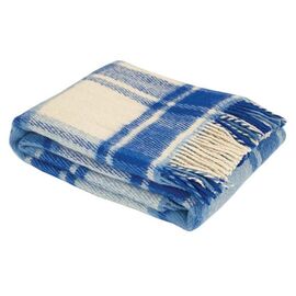 Tartan-Wolldecke aus 100 % reiner Wolle – Karomuster in Blau & Creme, 140×200 cm mit Fransen