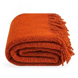 Orange Bouclé-Wolldecke 140x200 cm, warme, gemütliche Sofa- oder Gartendecke mit Fransen – einfarbig, groß & hochwertig