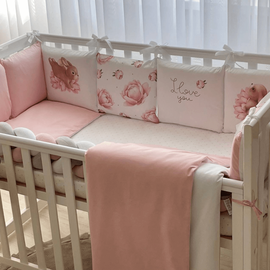 14-tlg Rosa Bettwäsche-Set mit Umrandung für Kinderbett 100% Baumwolle