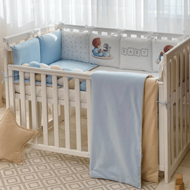 Kinderbettwäsche-Set mit Nestchen 'Baby Teddy' blau 14-tlg 100 % Baumwolle