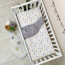 3-tlg Sternen Babybettwäsche aus Flanell in grau/gelb