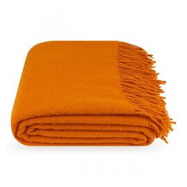 100% Schafwolldecke Orange solide einfarbig warm und gemütlich extra hochwertige Sofa Überwurf Gartendecke mit Fransen