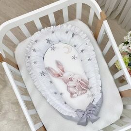 Babynest Kokon Magic Häschen Silber, Satin, mit Matratze