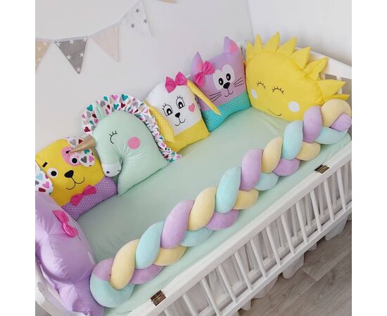 Schutzpolster (Kissen+Schutzgeflecht) LUSTIGE FREUNDE für Babybett/Laufstall, Foto 2