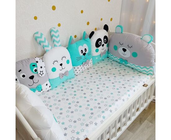 Minze Bettumrandung Kissen für Babybett, 240cm, TIERCHEN, Foto 2