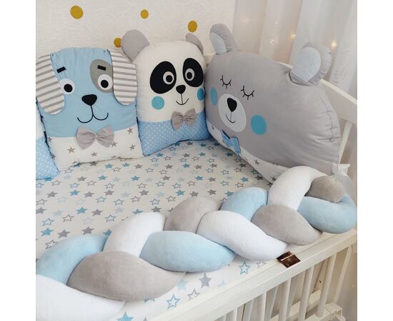 Baby Bettumrandung Set: Einzelne Kissen & Bettschlange, 360/420 cm, in Blau/Weiß, Tierform, Foto 2
