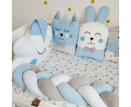 Baby Bettumrandung Set: Einzelne Kissen & Bettschlange, 360/420 cm, in Blau/Weiß, Tierform, Foto 3