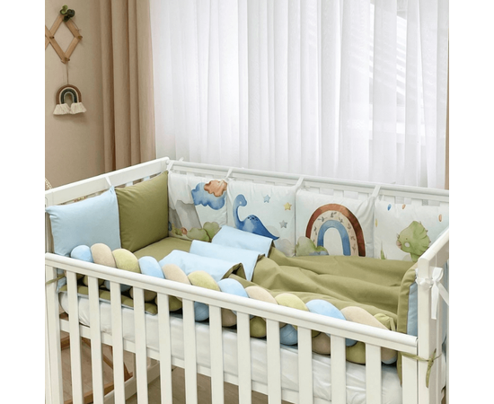 14-tlg Babybett Komplettset Bettwäscheset mit Umrandung 'Dino' 100% Baumwolle, Foto 2