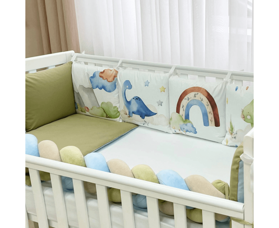 14-tlg Babybett Komplettset Bettwäscheset mit Umrandung 'Dino' 100% Baumwolle, Foto 4