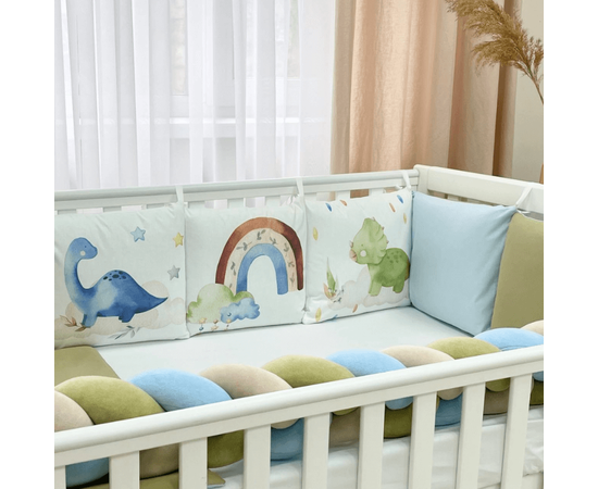 14-tlg Babybett Komplettset Bettwäscheset mit Umrandung 'Dino' 100% Baumwolle, Foto 5