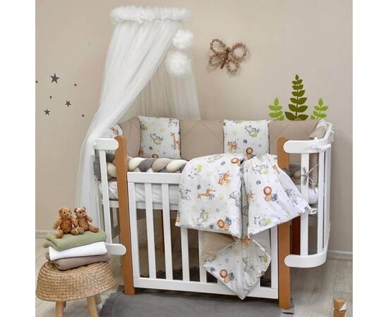 14-tlg Gitterbettset mit Umrandung 'Tiere' 100% Baumwolle, Babybett Komplettset, Foto 6