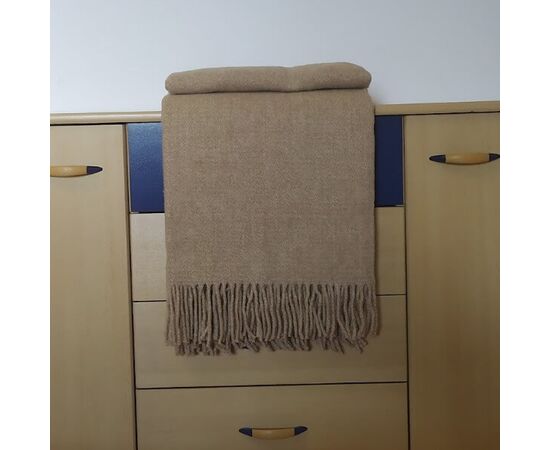 100% Merino-Wolldecke – Beige Melange, 140x200 cm mit Fransen, Foto 2