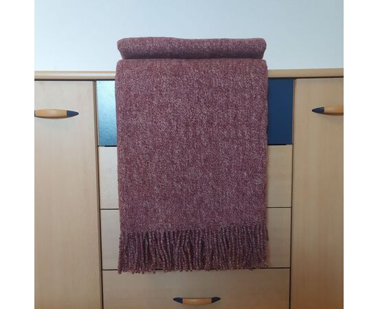 100% Merino-Plaid / Wolldecke "Weinrot-Melange" Kuscheldecke mit Fransen 140x200 cm, Foto 3