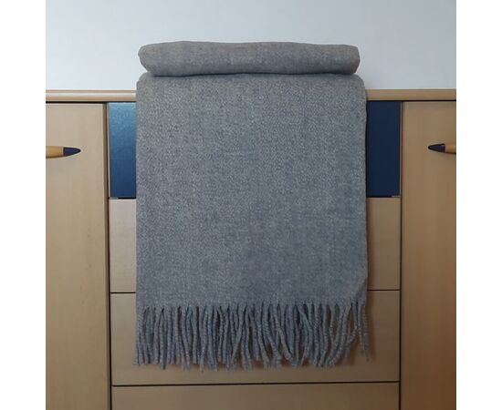 100% Merino Schurwolle Decke, Grau-Melange, 140x200 cm, Foto 2