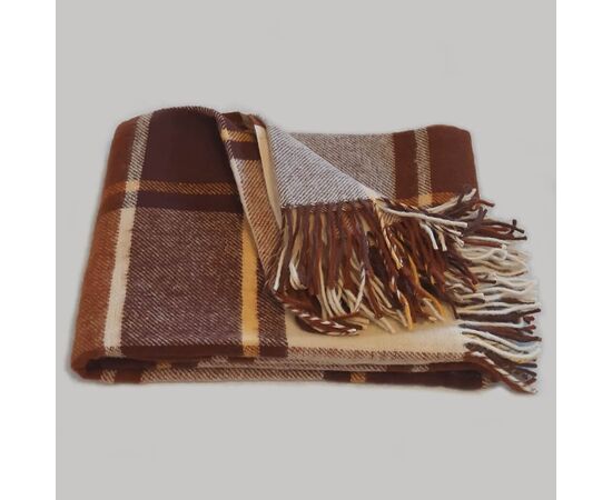 Braun-Beige Karo-Wolldecke 140x200 cm – 100% reine Neuseeland-Schurwolle, Foto 4