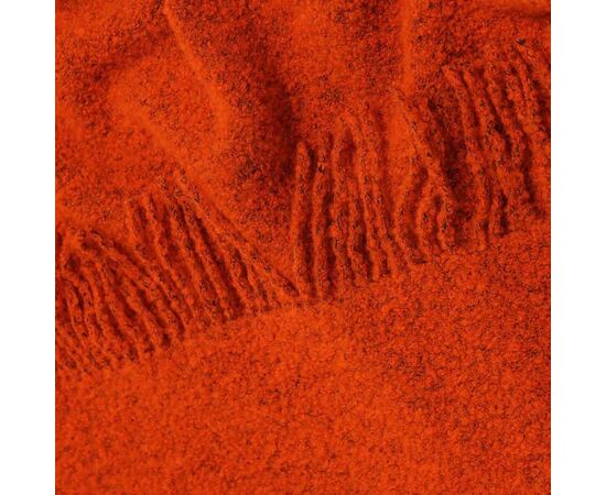 Orange Bouclé-Wolldecke 140x200 cm, warme, gemütliche Sofa- oder Gartendecke mit Fransen – einfarbig, groß & hochwertig, Foto 2
