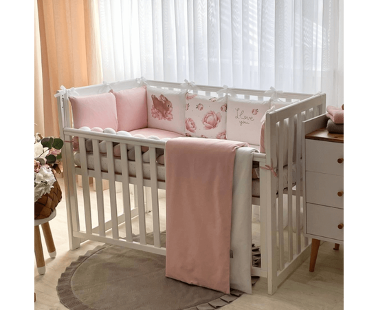 14-tlg Rosa Bettwäsche-Set mit Umrandung für Kinderbett 100% Baumwolle, Foto 3