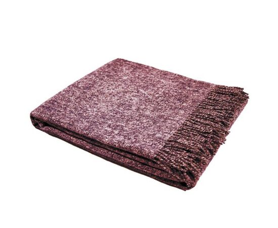 100% Merino-Plaid / Wolldecke "Weinrot-Melange" Kuscheldecke mit Fransen 140x200 cm, Foto 2