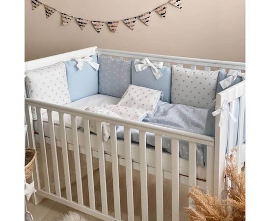 Babybett Komplettset SHINE Baby-Baumwoll-Bettwäsche-Set mit Bettumrandung-Kissen, Blau 17-tlg, Foto 7