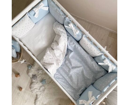 Babybett Komplettset SHINE Baby-Baumwoll-Bettwäsche-Set mit Bettumrandung-Kissen, Blau 17-tlg, Foto 9