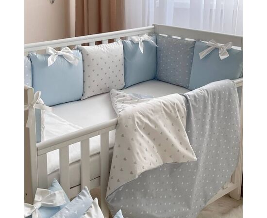 Babybett Komplettset SHINE Baby-Baumwoll-Bettwäsche-Set mit Bettumrandung-Kissen, Blau 17-tlg, Foto 10