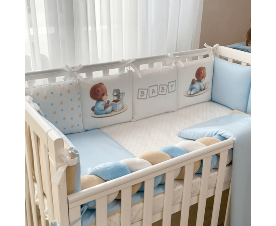 Kinderbettwäsche-Set mit Nestchen 'Baby Teddy' blau 14-tlg 100 % Baumwolle, Foto 2