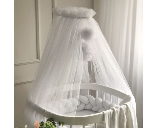 Weißer Betthimmel mit Pompons fürs Babybett 9m, Foto 2