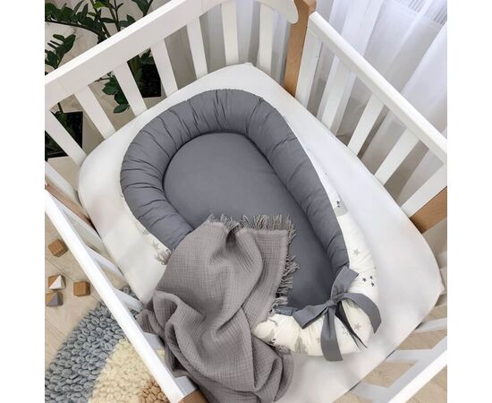 Babynest Kokon für Neugeborene mit Matratze, Grau/Weiß, Foto 3