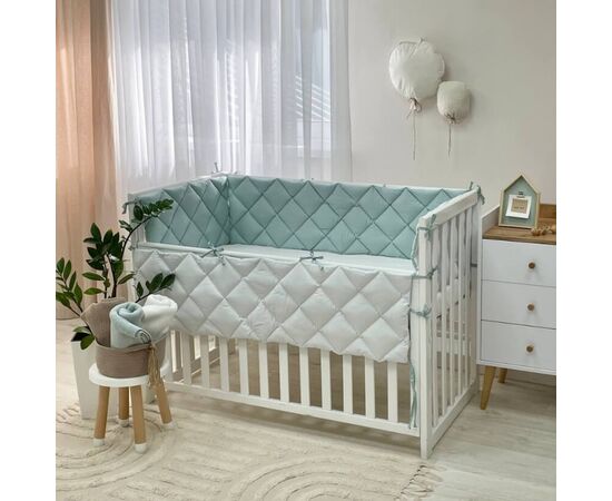 Babybettumrandung minze/weiß, 360 cm, Baumwolle, Foto 2