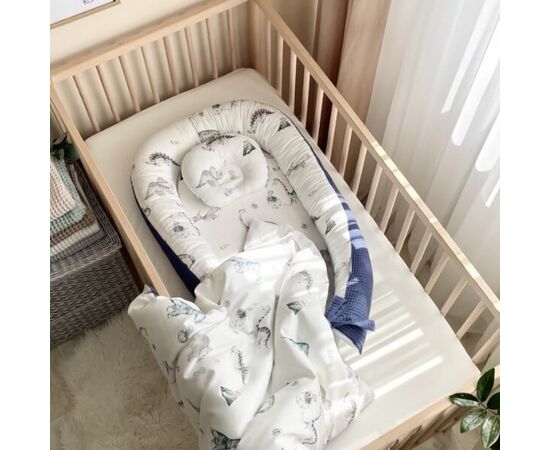 Babynestchen Kokon 2-seitig DINO, blau, mit Matratze, Foto 4