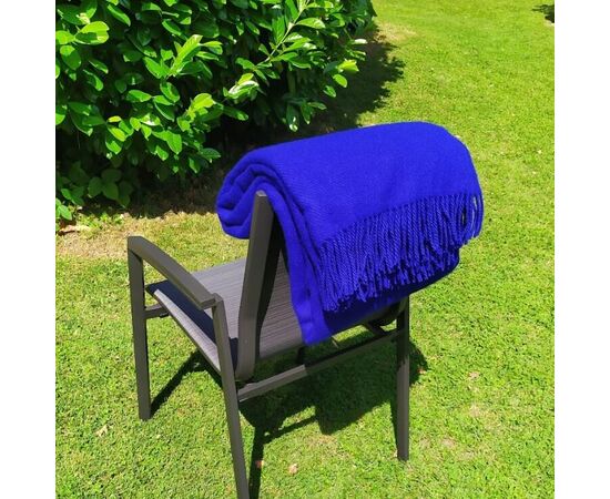 Blaue Wolldecke 140x200 cm – 100% Schafwolldecke Königsblau solide einfarbig, Foto 4