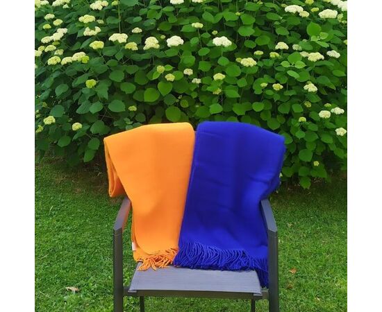 Blaue Wolldecke 140x200 cm – 100% Schafwolldecke Königsblau solide einfarbig, Foto 6