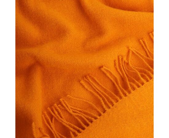 100% Schafwolldecke Orange solide einfarbig warm und gemütlich extra hochwertige Sofa Überwurf Gartendecke mit Fransen, Foto 2