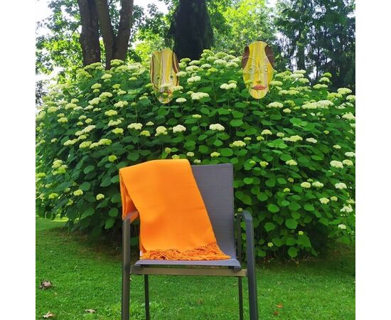 100% Schafwolldecke Orange solide einfarbig warm und gemütlich extra hochwertige Sofa Überwurf Gartendecke mit Fransen, Foto 3