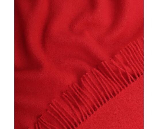 Rote Wolldecke – gemütliche Kuscheldecke aus 100% weicher Schurwolle, 140 x 200 cm, Sofa- oder Bettplaid mit Fransen