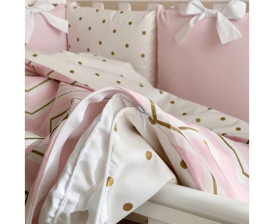 Babybett Komplettset SHINE Baby-Baumwoll-Bettwäsche-Set mit Bettumrandung-Kissen, Rosa 17-tlg, Foto 5