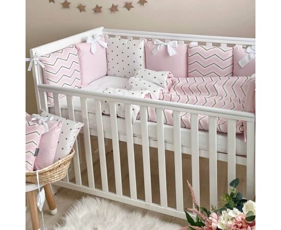 Babybett Komplettset SHINE Baby-Baumwoll-Bettwäsche-Set mit Bettumrandung-Kissen, Rosa 17-tlg, Foto 2