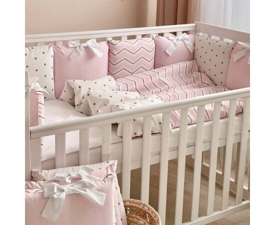 Babybett Komplettset SHINE Baby-Baumwoll-Bettwäsche-Set mit Bettumrandung-Kissen, Rosa 17-tlg, Foto 4