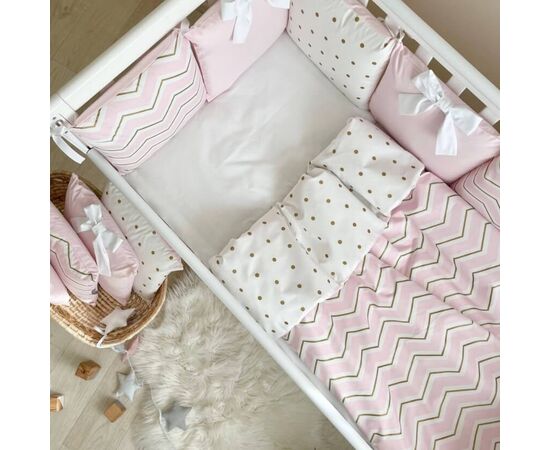 Babybett Komplettset SHINE Baby-Baumwoll-Bettwäsche-Set mit Bettumrandung-Kissen, Rosa 17-tlg, Foto 6