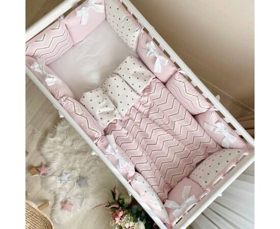 Babybett Komplettset SHINE Baby-Baumwoll-Bettwäsche-Set mit Bettumrandung-Kissen, Rosa 17-tlg, Foto 3