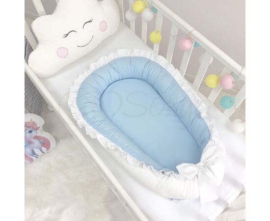 Doppelseitiges Babynest hellblau/weiß mit Matratze (für Jungen), Foto 2