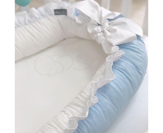 Doppelseitiges Babynest hellblau/weiß mit Matratze (für Jungen), Foto 3